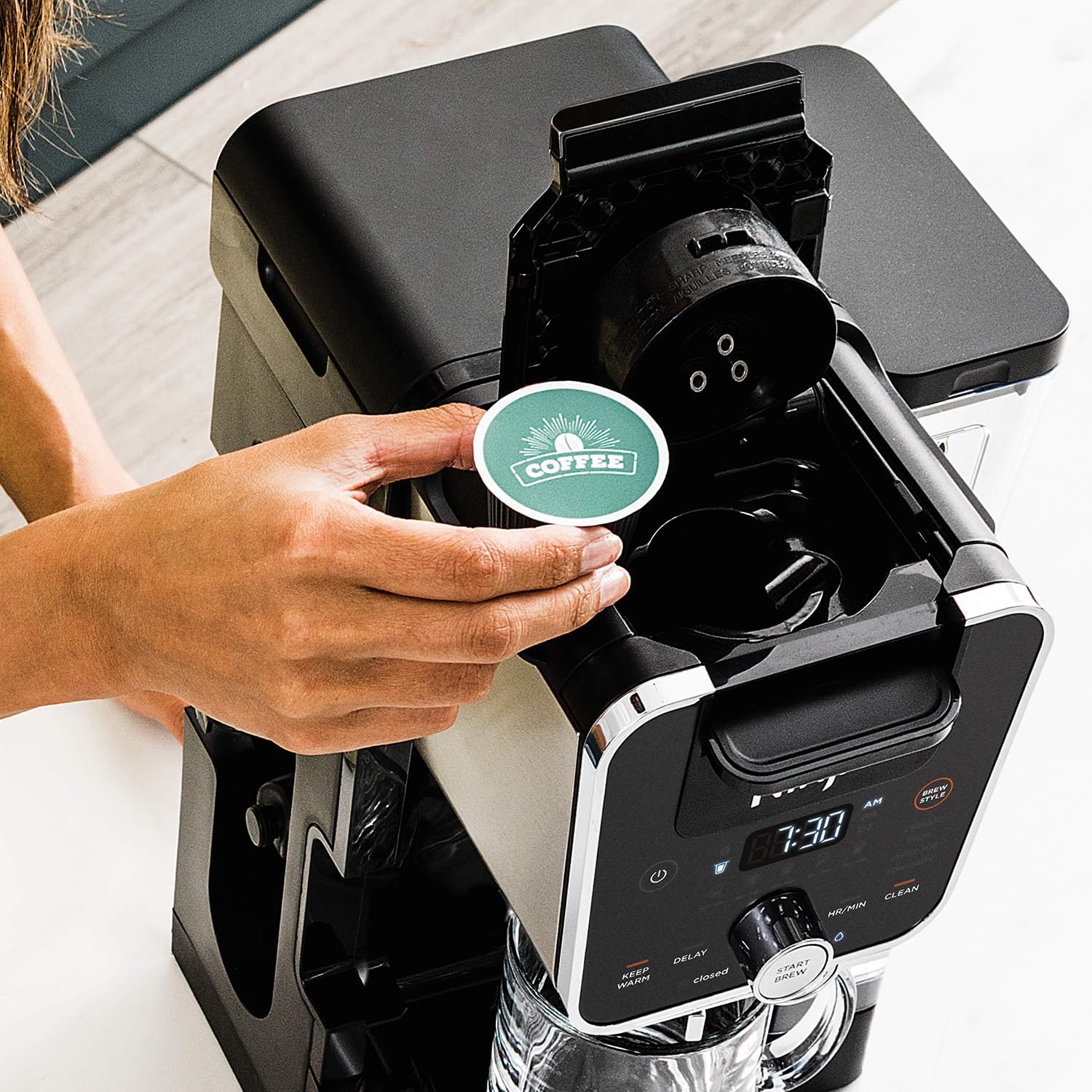 Coffee Machine | Dual Brewing Single-Port System | 4 Brewing Modes | Keep-Warm Function and Built-in Foaming Device | 14 Glass Filters and Removable 70-Ounce Water Tank | Black