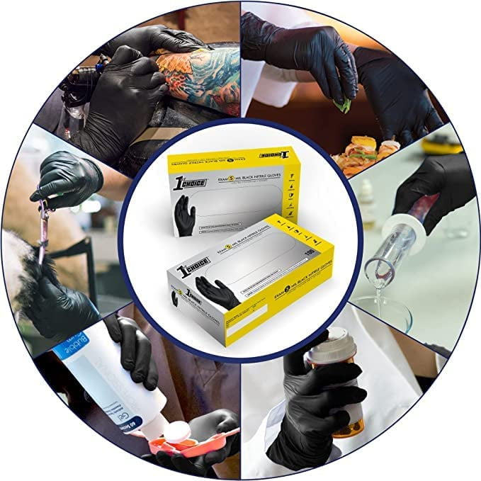 1st Choice 5mil Black Nitrile Exam Grade Chemo-Rated & Fentanyl Resistant Disposable Gloves, Small, 100