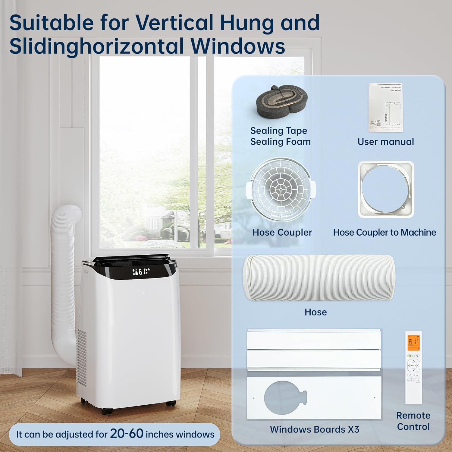 Inverter 16000BTU Portable Air Conditioners with Remote, Free Stand Cooling Portable AC Unit for Room up to 800 sq.ft, with Dehumidifier & Fan, Dual Hose, Quiet Sleep Mode(45dB), Windows Kit