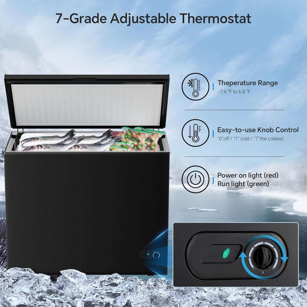 3.5 Cubic Feet Chest Freezer with 2 Removable Baskets Free Standing Top Open Door Compact Freezer with Adjustable Temperature for Home/Kitchen/Office/Bar (3.5 Cubic Feet, White)