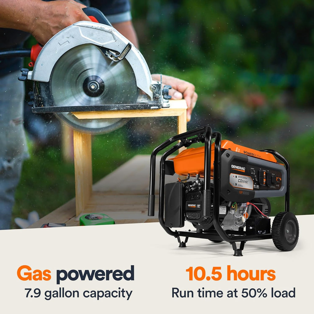 8,000-Watt Gas-Powered Portable Generator - Electric Start with COsense - PowerRush Advanced Technology - Reliable Power for Emergencies, Recreation, Home - 49 State Compliant - Orange/Black