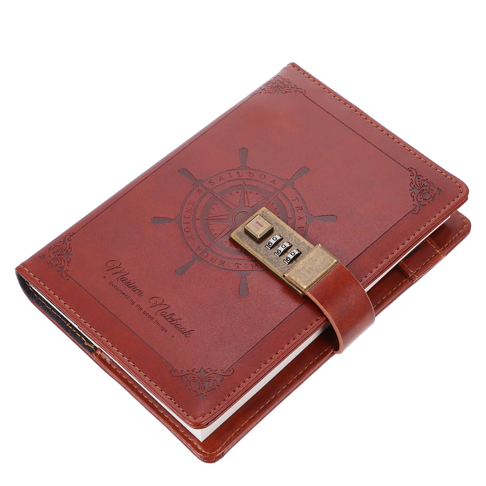 1pc PU Retro Note Pad Notebook PU Password Book Notebook Coded Lock Diary Book