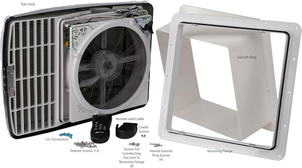 Deluxe Vent, Fan and Vent Cover All in One - Powerful 10-Speed Reversible Fan with Thermostat, Built-in Rain Cover, Remote Control, Intake & Exhaust Fan, Smoke (00-07500K)