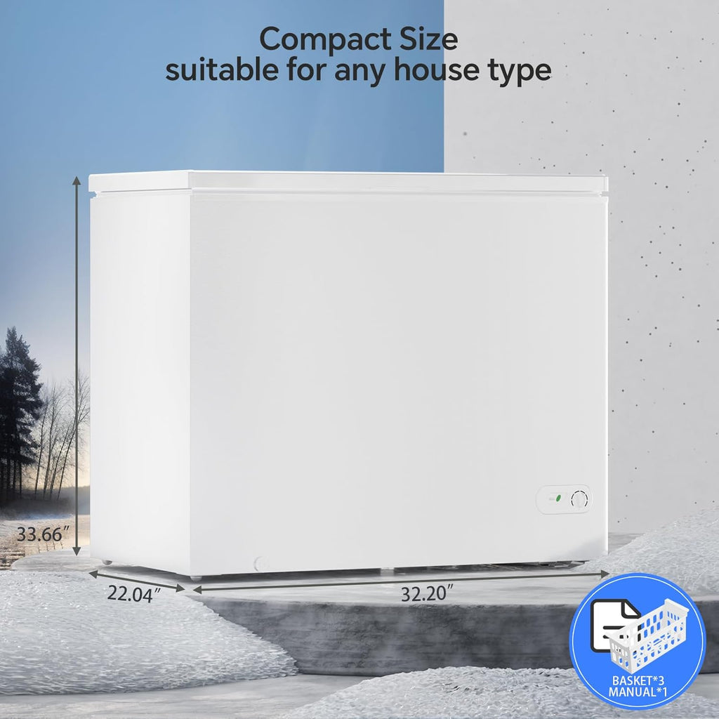 3.5 Cubic Feet Chest Freezer with 2 Removable Baskets Free Standing Top Open Door Compact Freezer with Adjustable Temperature for Home/Kitchen/Office/Bar (3.5 Cubic Feet, White)