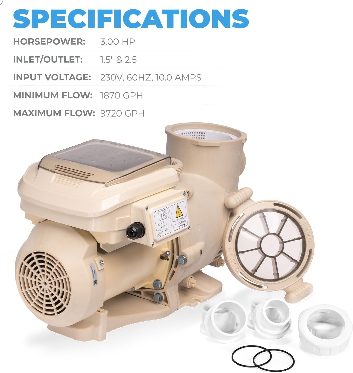 1.5HP Variable 2-Speed Swimming Pool Pump High Flow Above-Ground Swimming Pump Strainer w/ Slip on Fitting