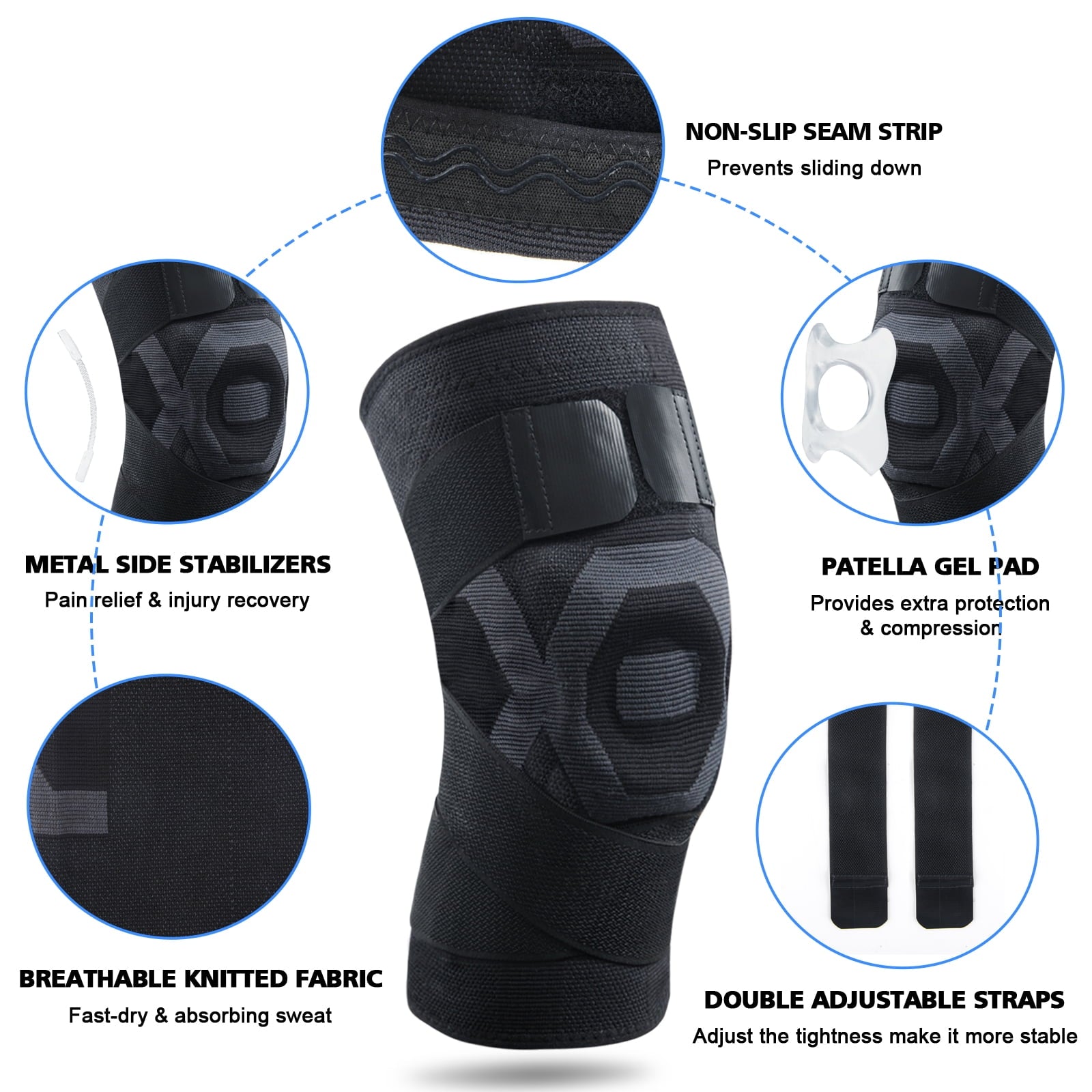 2 Pack Knee Brace Compression Sleeve,Best Knee Braces for Men Women,Medical Grade Knee Support Protector for Running,Meniscus Tear,Arthritis,Joint Pain Relief,Sports Injury Recovery,2*Black