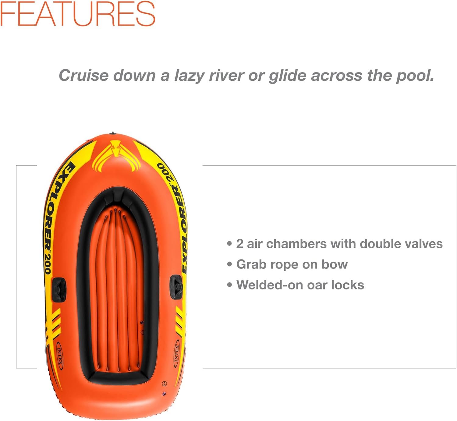 Explorer Inflatable Boat Series: Dual Air Chambers – Welded Oar Locks – Grab Handles – Bow Rope – Sporty Design