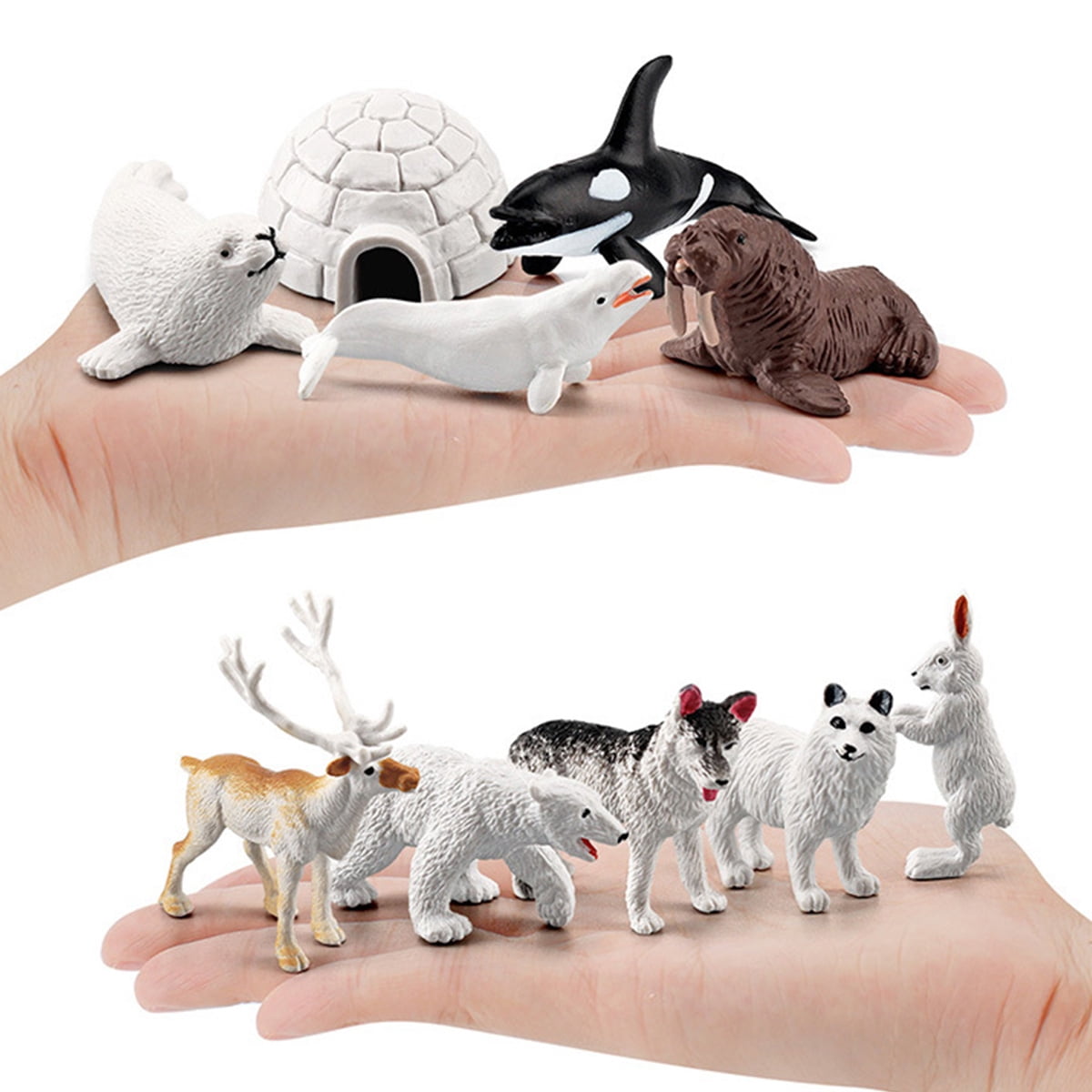 17pcs Polar Animal Figurines with a Mini Igloo Model Simulation Mini Arctic Animals Toys Set Early Educational 3D Arctic Animal Figurines Set Decoration Arctic Bear Miniature for Toddlers Ages 3+