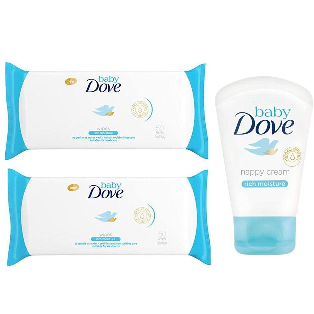 2 Dove Baby Wipes Rich Moisture + Dove Baby Rich Moisture Nappy Cream – 1.58 Oz