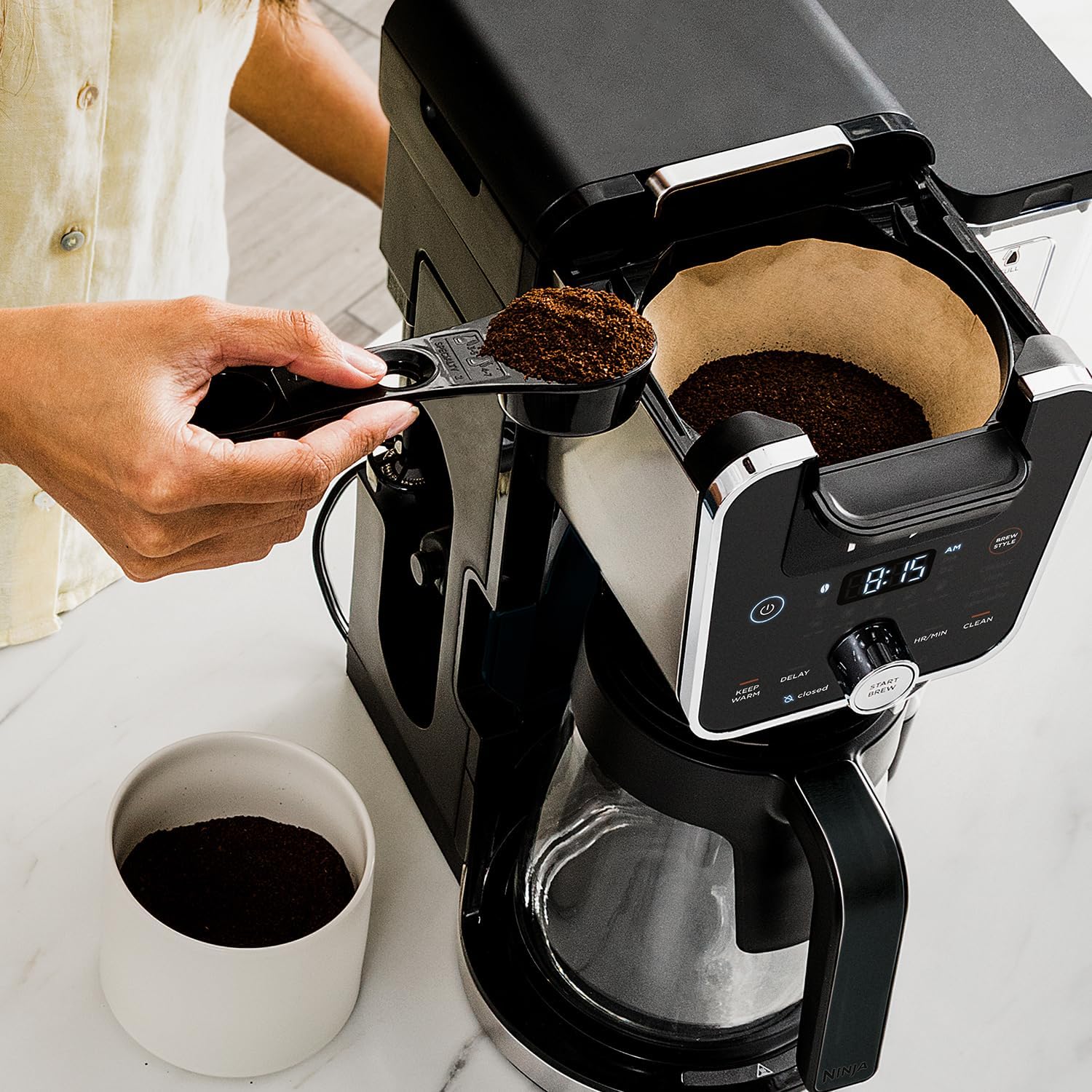 Coffee Machine | Dual Brewing Single-Port System | 4 Brewing Modes | Keep-Warm Function and Built-in Foaming Device | 14 Glass Filters and Removable 70-Ounce Water Tank | Black