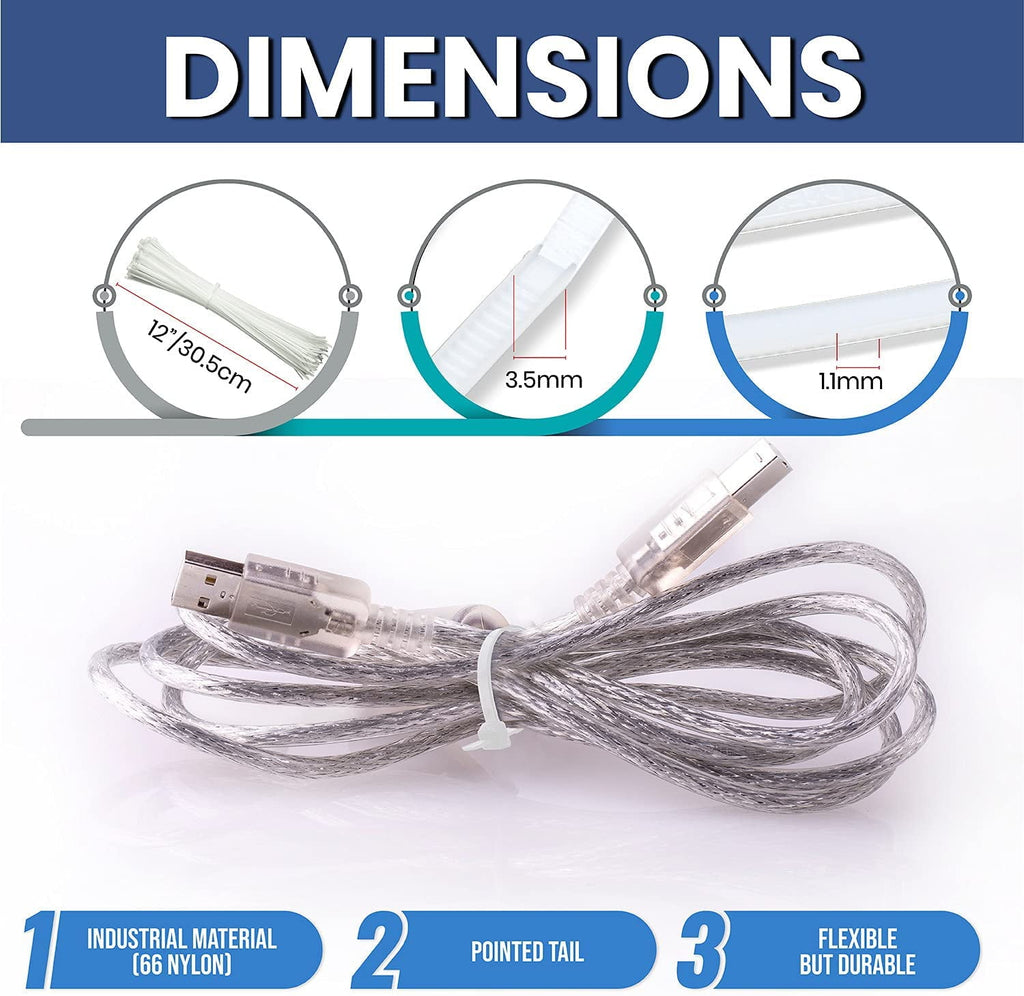 12 Inch Zip Cable Ties (250 Pack), 50lbs Tensile Strength – Heavy Duty White, Self-Locking Premium Nylon Cable Wire Ties for Indoor and Outdoor By Bolt Dropper