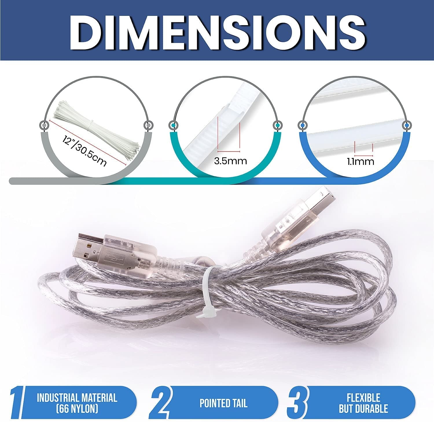 12 Inch Zip Cable Ties (250 Pack), 50lbs Tensile Strength – Heavy Duty White, Self-Locking Premium Nylon Cable Wire Ties for Indoor and Outdoor By Bolt Dropper