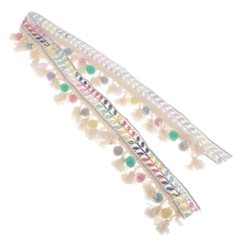 2 Yards Jacquard Ribbon Pompoms Ball Tassel Ribbon Fringe Ribbons Pom Pom Trim Pom Pom Trim For Bag Clothes Decoration