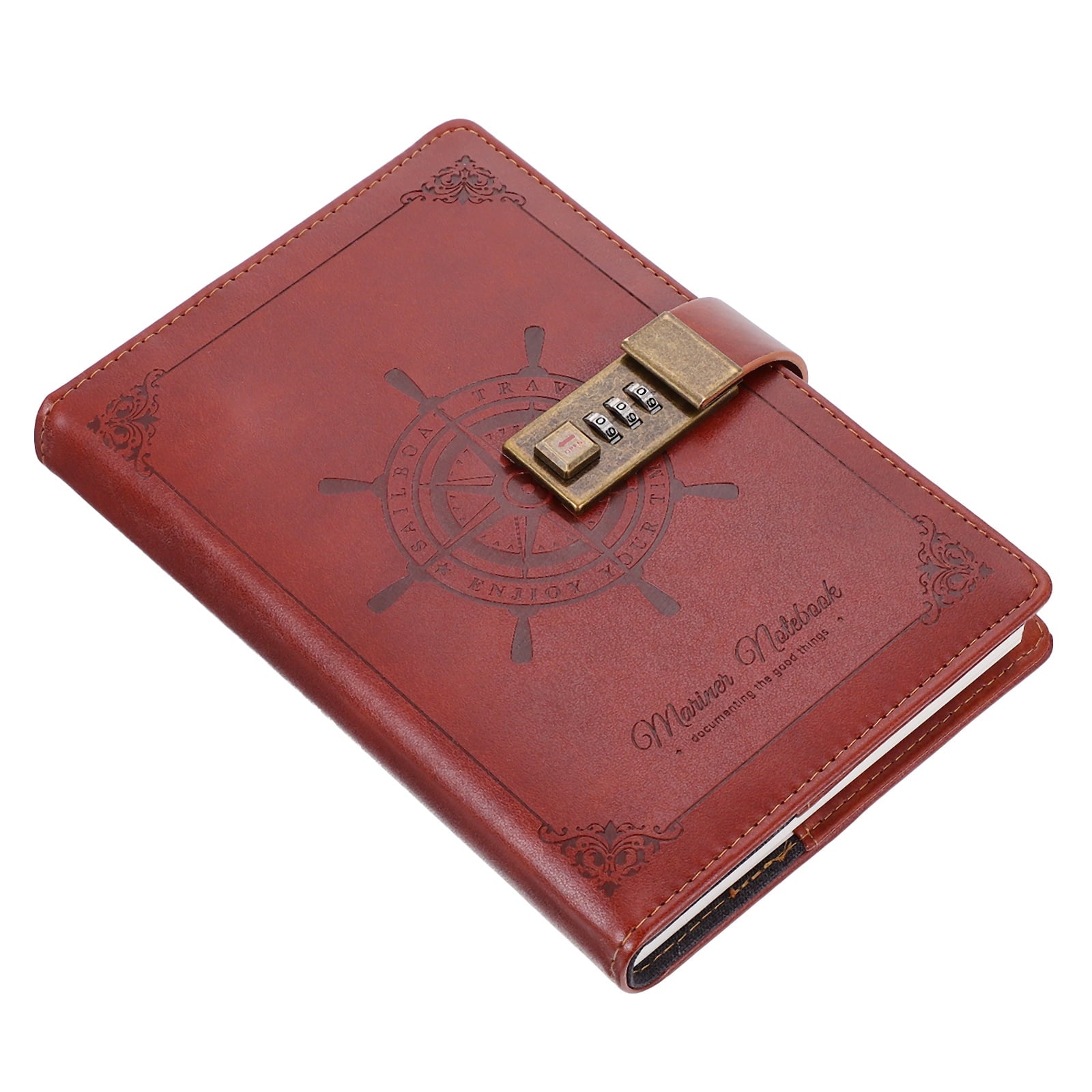 1pc PU Retro Note Pad Notebook PU Password Book Notebook Coded Lock Diary Book