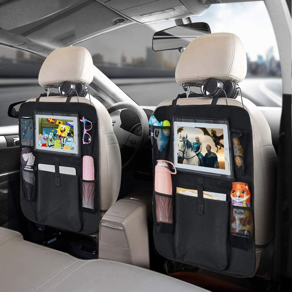 2 Pack Car Back Seat Organizer – Universal Car Seat Back Protectors Kick Mats with 5 Storage Pockets Touchable Tablet Holder for Kids Baby Vehicle Organizer