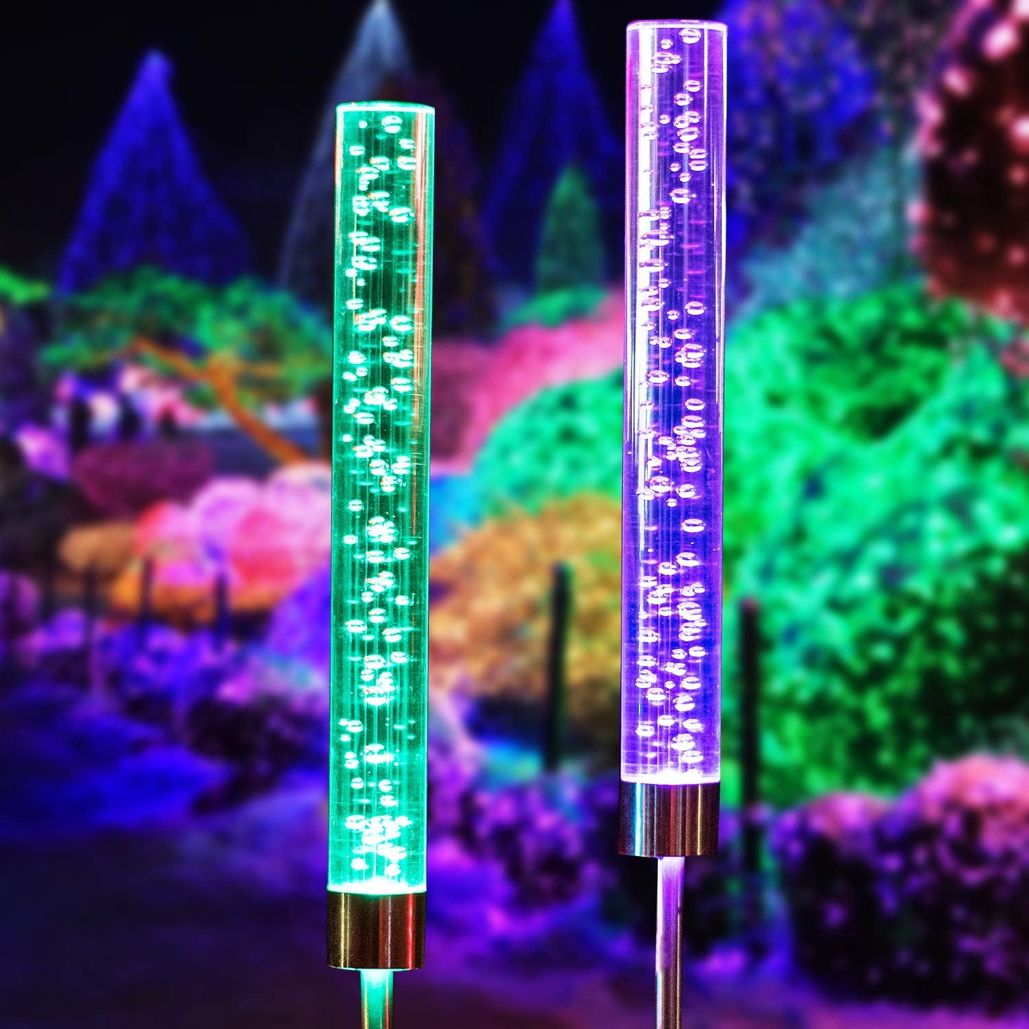 2 pieces Garden Solar Lights Outdoor Solar Tube Lights Solar Acrylic Bubble RGB Color Changing Solar Powered Garden Stake Lights for Gard Stake Lights for Garden Patio Backyard Pathway Decoration