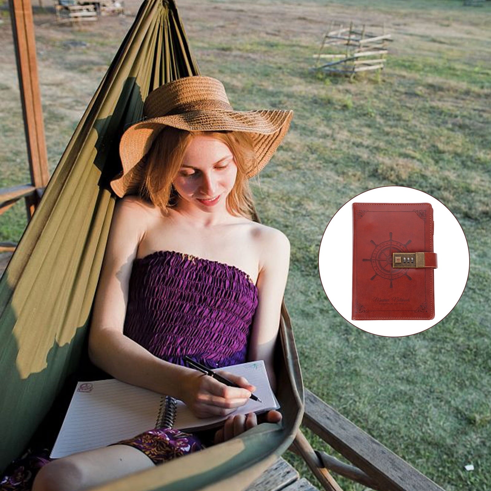1pc PU Retro Note Pad Notebook PU Password Book Notebook Coded Lock Diary Book