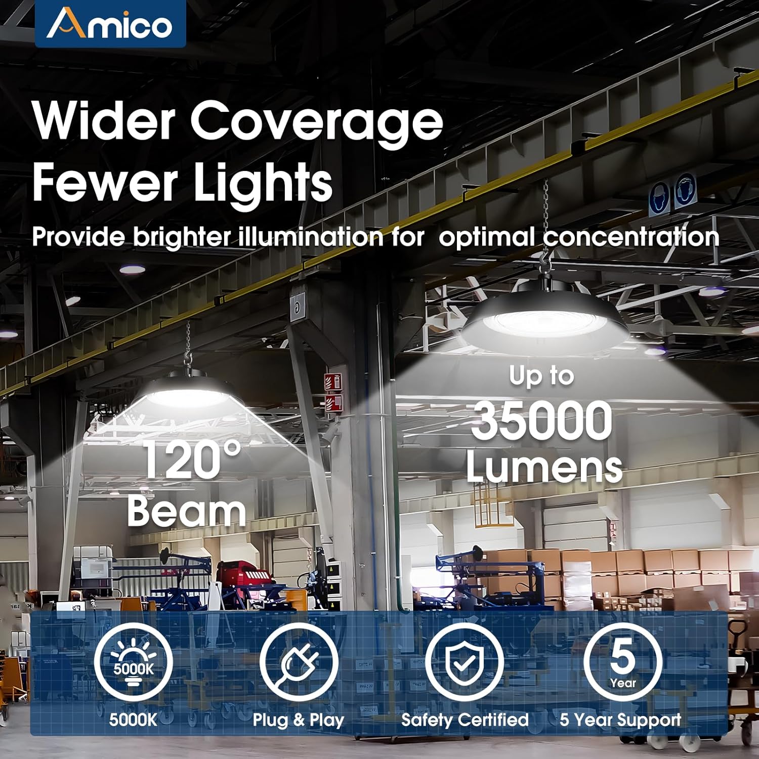 200-watt, 10 sets of UFO lamps, LED ceiling lights, 28,000 lumens, 5000K LED ceiling lights, 5-foot cable, can replace 650-watt metal halide/hot mercury lamps, suitable for gyms, factories, barns and warehouses.