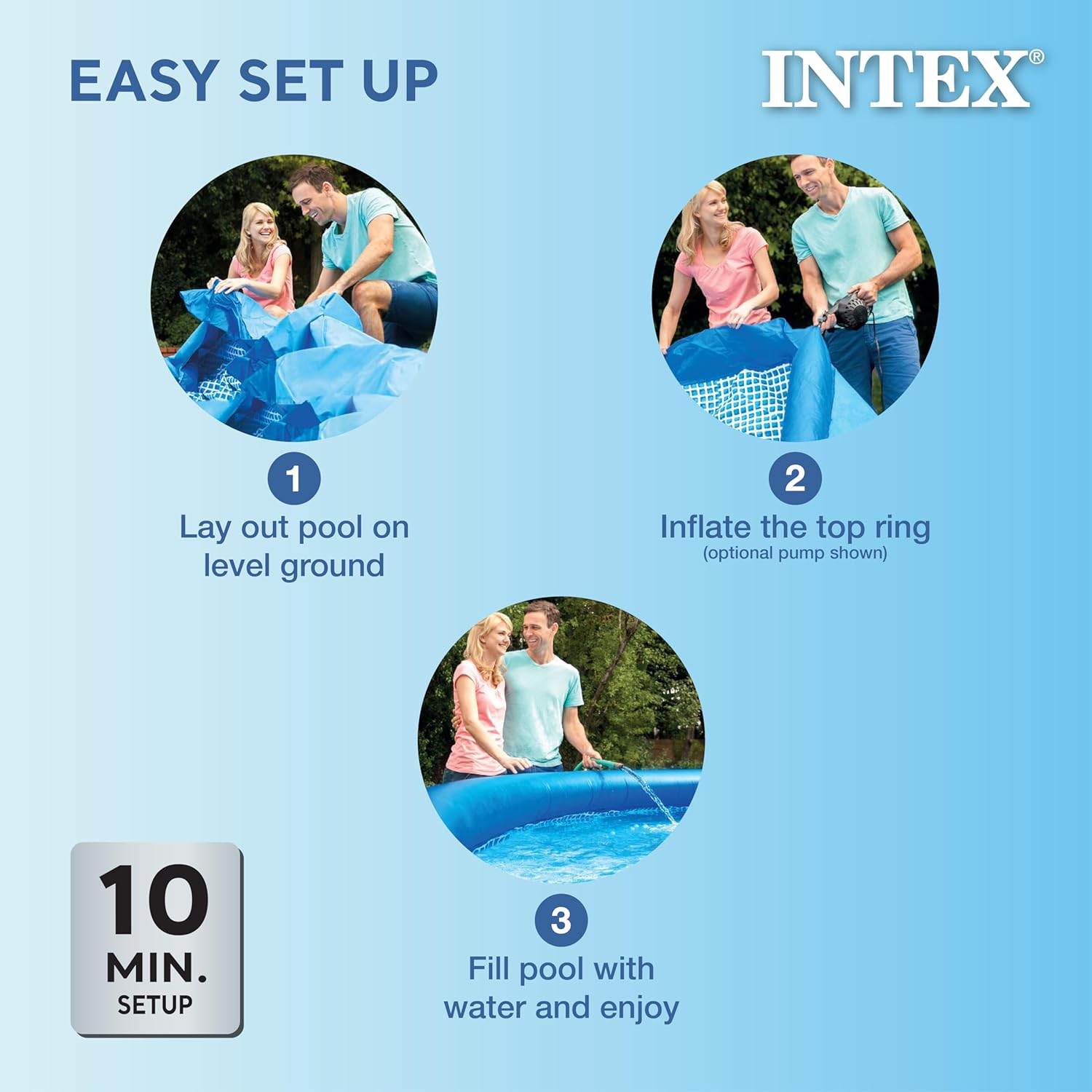 28167EH Easy Set Inflatable Swimming Pool Set: 15ft x 48in – Includes 1000 GPH Cartridge Filter Pump – Removable Ladder – Pool Cover – Ground Cloth