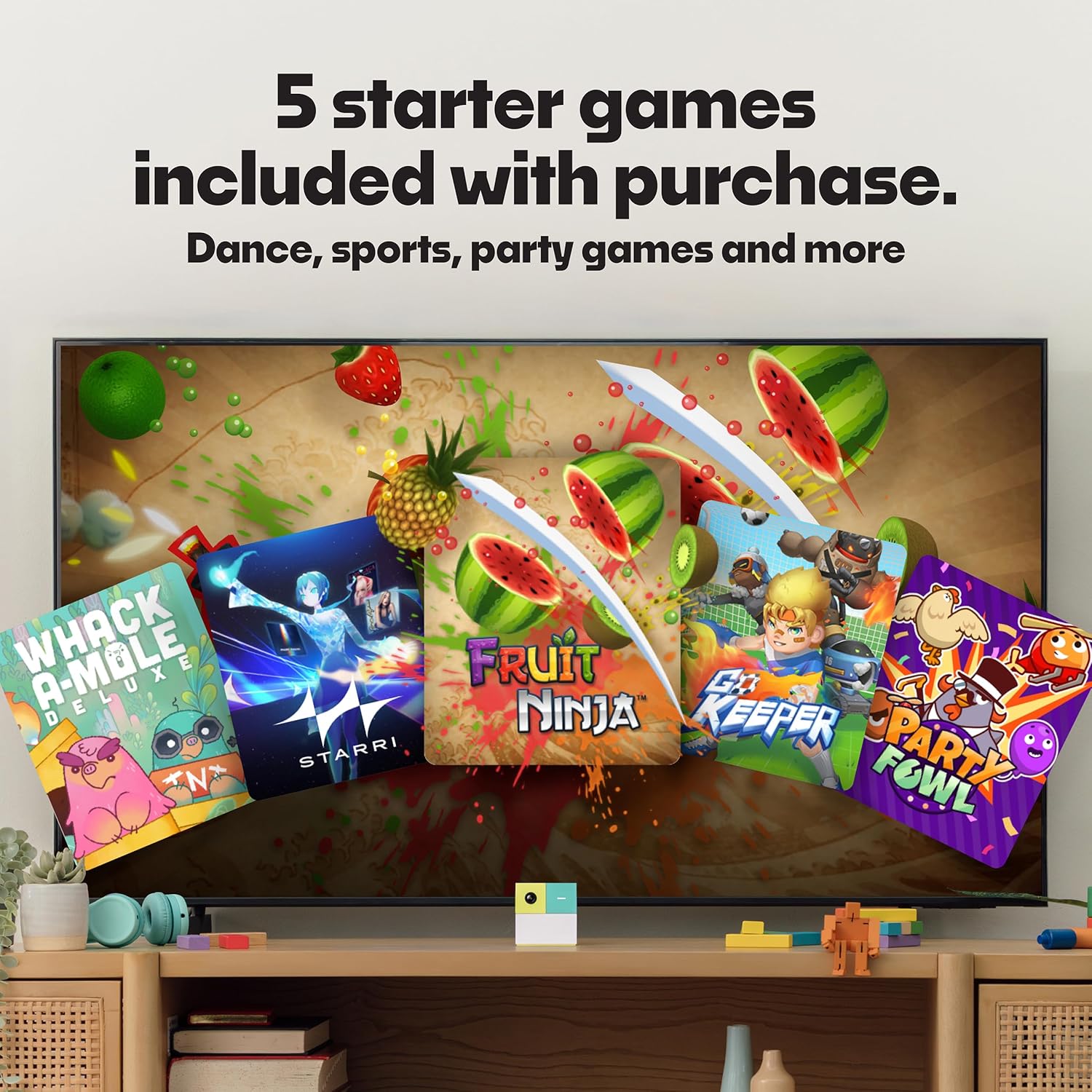 An interactive play system specially designed for children and families, combining indoor sports activities with interactive family entertainment, is perfect for game nights, gatherings and playdates.