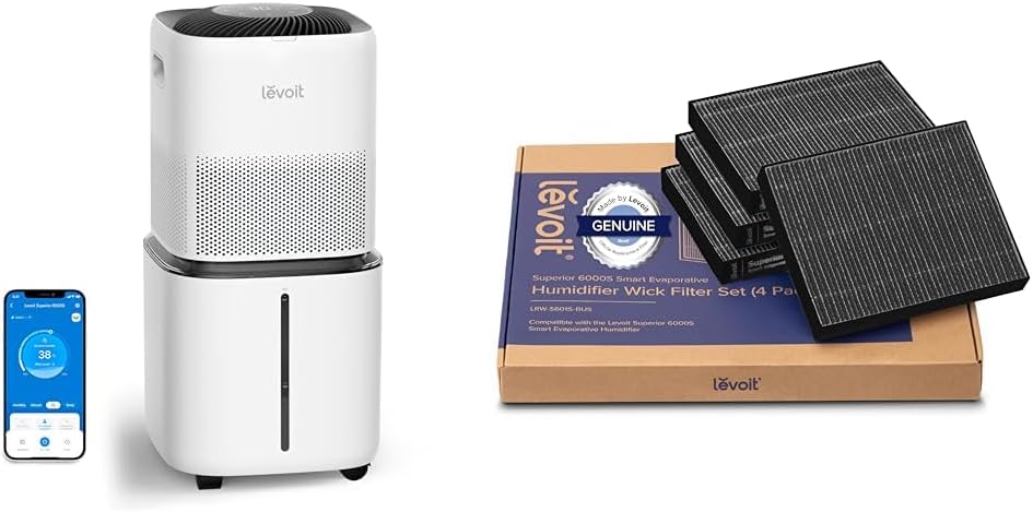 Intelligent evaporative humidifier, suitable for the entire home, with a coverage area of up to 3000 square feet, a capacity of 6 gallons, capable of continuous use for 72 hours, equipped with high-quality filters, featuring a dry mode, equipped with