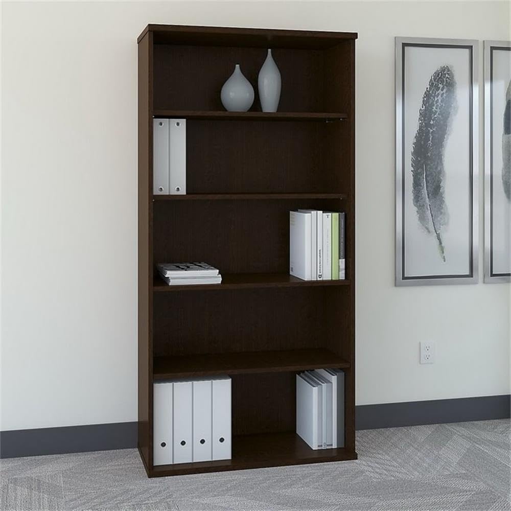 Bush Business Furniture Series C Tall 5 Shelf Bookcase in Mocha Cherry, Large Bookshelf for Home and Professional Office