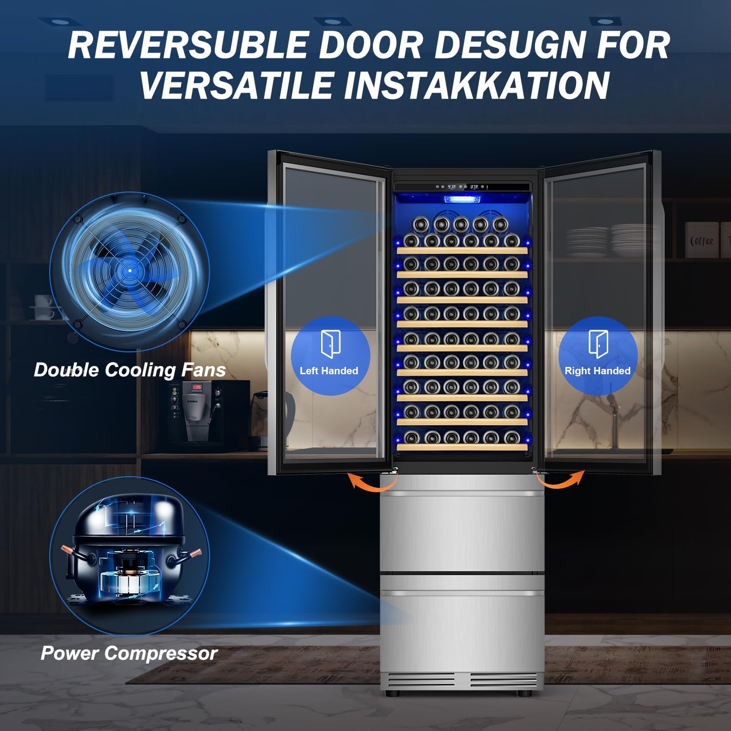 24 Inch Dual Drawer Fridge Under Counter with Wheels, Outdoor Beverage Refrigerator for Patio, Stainless Steel Weather-Proof, Freestanding or Built-In Installation, Ideal for Home and Commercial Use