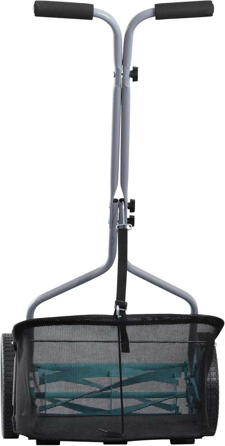 Mower Company 1725-16GC 16-inch 7-blade reel mower with grass debris collection device, designed specifically for lawns, green model