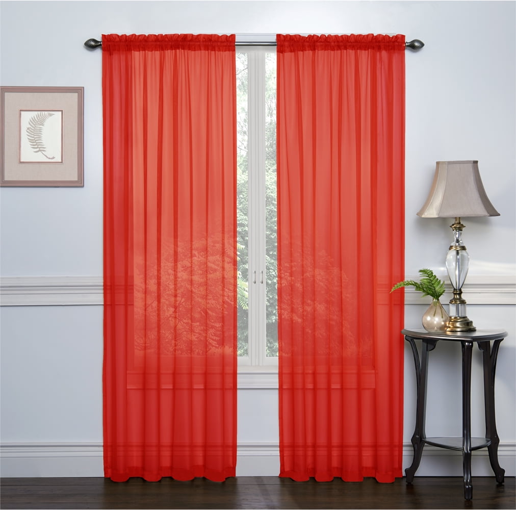 2 Pack: Ultra Luxurious High Thread Rod Pocket Sheer Voile Window Curtains by GoodGram – Red