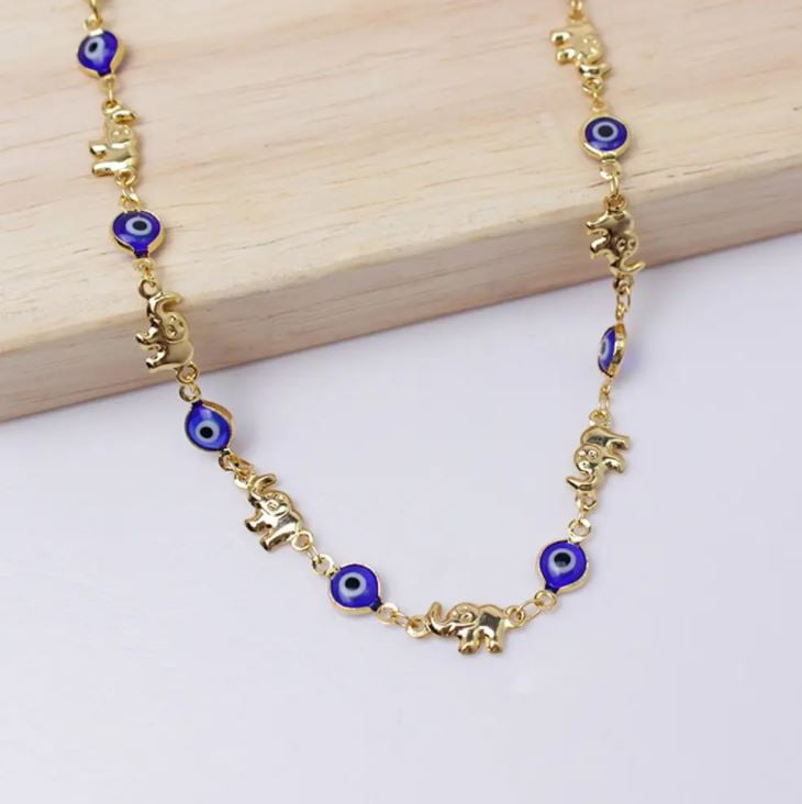 18K Gold  Elephant Blue Evil Eye Anklet Plated