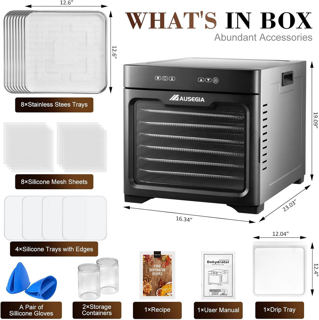 Commercial Large 12 Trays Food Dehydrator, Usable Area up to 22.67ft², 1200W Full Stainless Steel Dryer Machine, up to 190℉ Temperature, for Meat, Fruit, Veggies, Beef, Herbs, Pet Foods