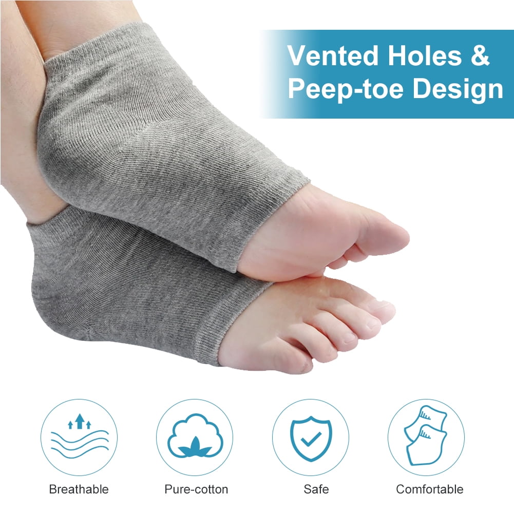 2 Pairs Moisturizing Socks for Men Women Open-toe Socks Breathable Socks Silicone Gel Heel Feet Care Sets for Dry Hard Cracked Skin