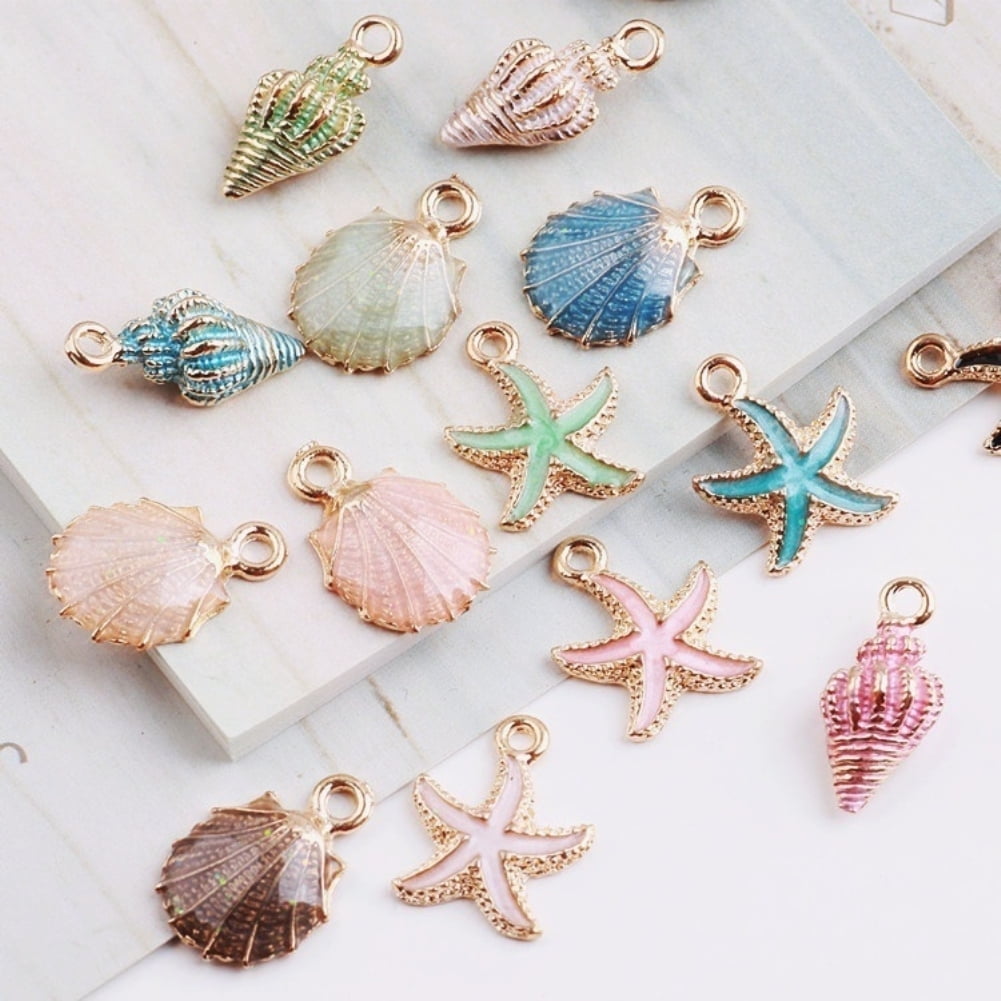 15 Pcs Unisex Jewelry Accessory Shell Conch Starfish Pendant for Necklace Bracelet