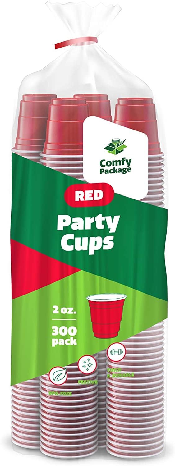 2 Ounce Mini Plastic Shot Glasses – Red (300 Count)