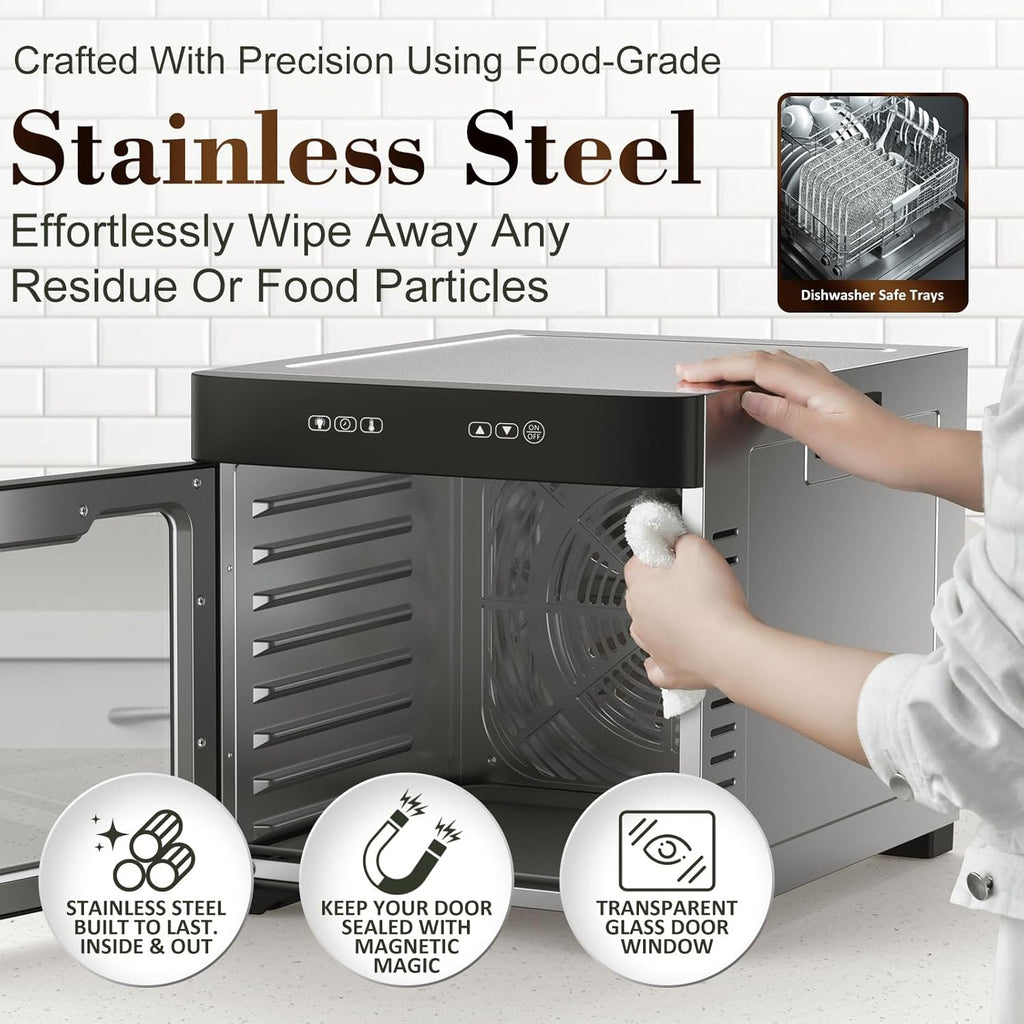 Commercial Large 12 Trays Food Dehydrator, Usable Area up to 22.67ft², 1200W Full Stainless Steel Dryer Machine, up to 190℉ Temperature, for Meat, Fruit, Veggies, Beef, Herbs, Pet Foods