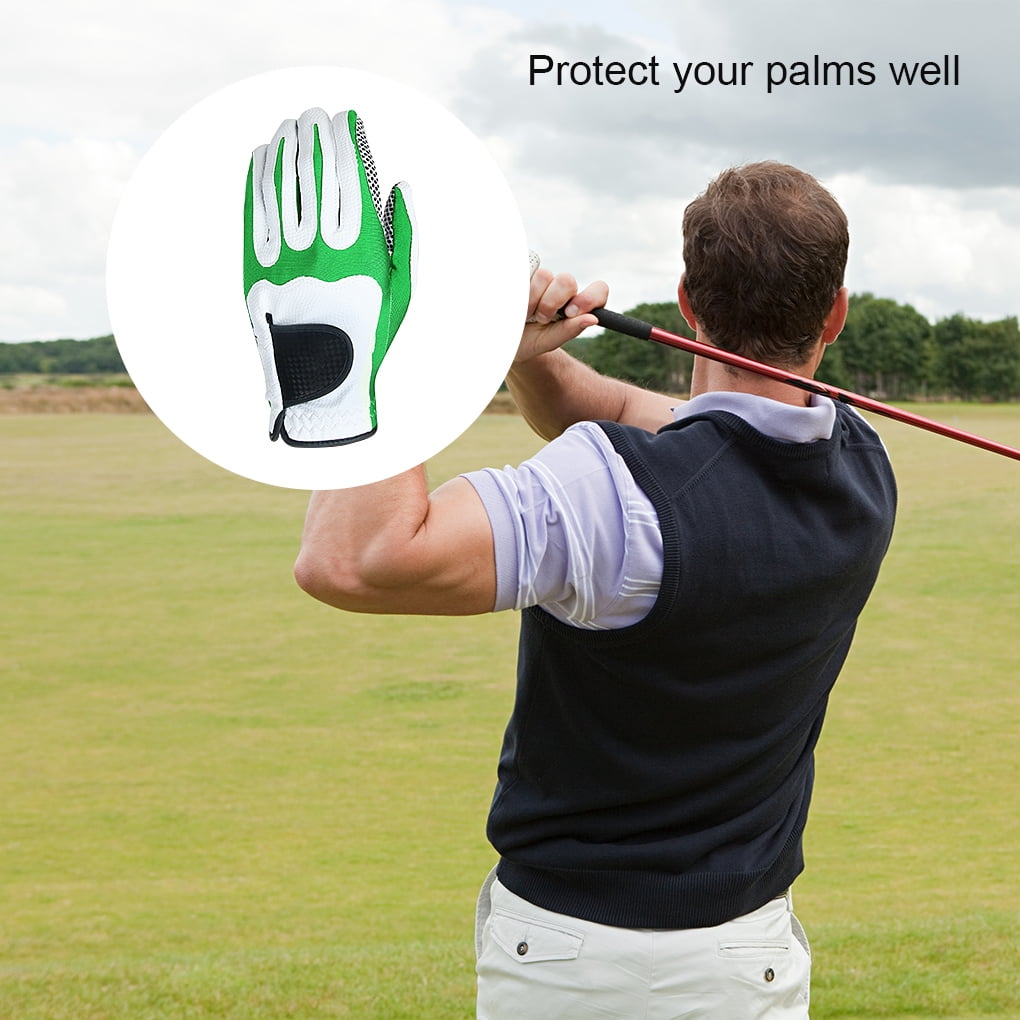 1pc Golf Glove Men Anti-slip Golf Glove Microfiber Elastic Sport Mitten, Left, White Green, ML