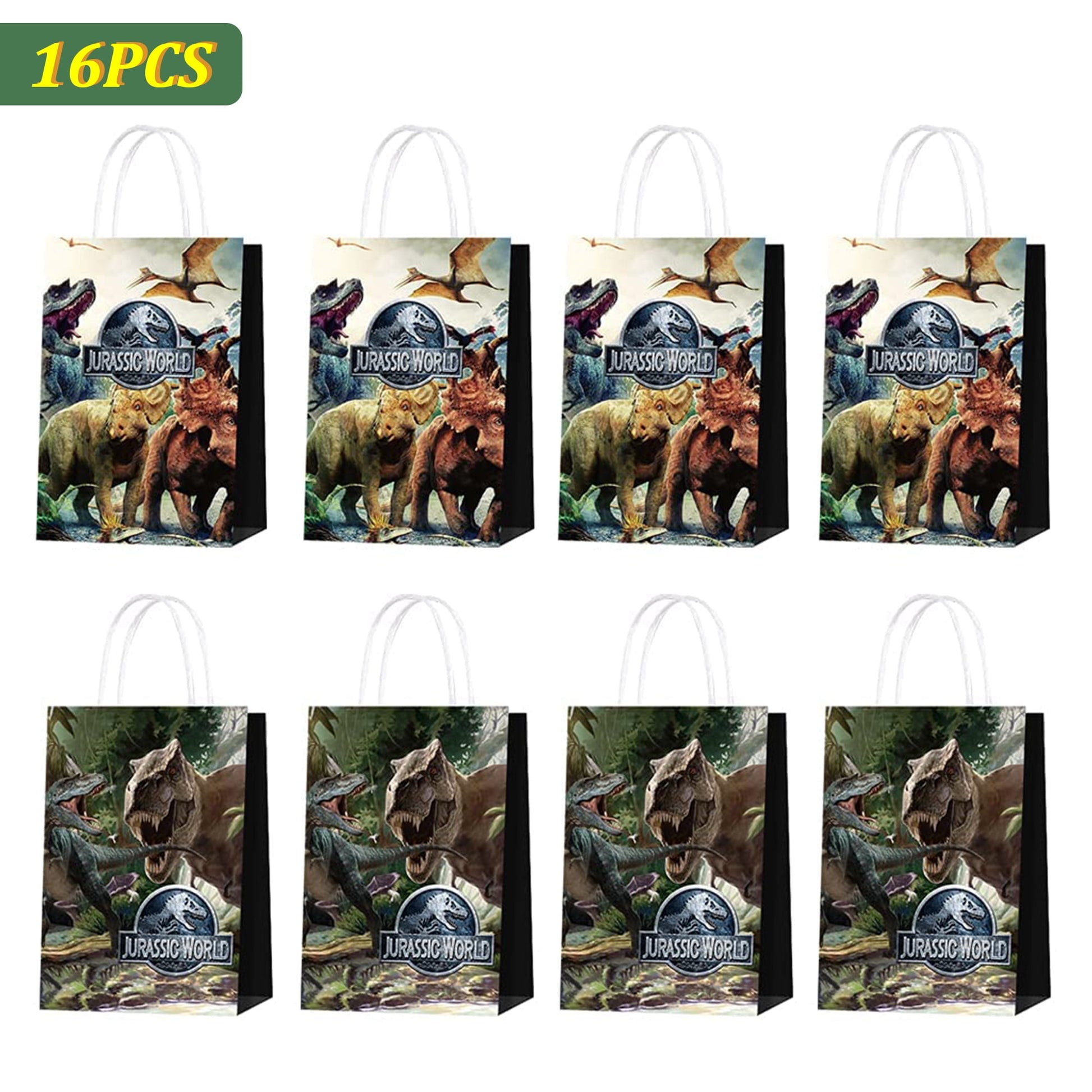 16pcs Dinosaur Party Gift Paper Bags, 2 Styles Party Favor Bags, Dinosaur Kraft Goodie Bags for Dinosaur Themed Kids Birthday Jurassic Birthday Party Supplies Decorations