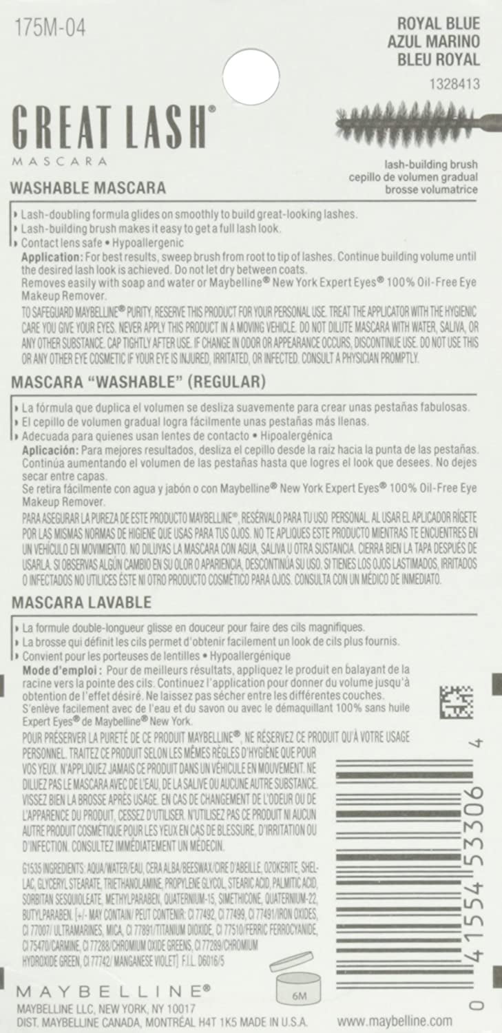 2 Pack – Maybelline Great Lash Washable Mascara, Royal Blue [104] 0.43 oz