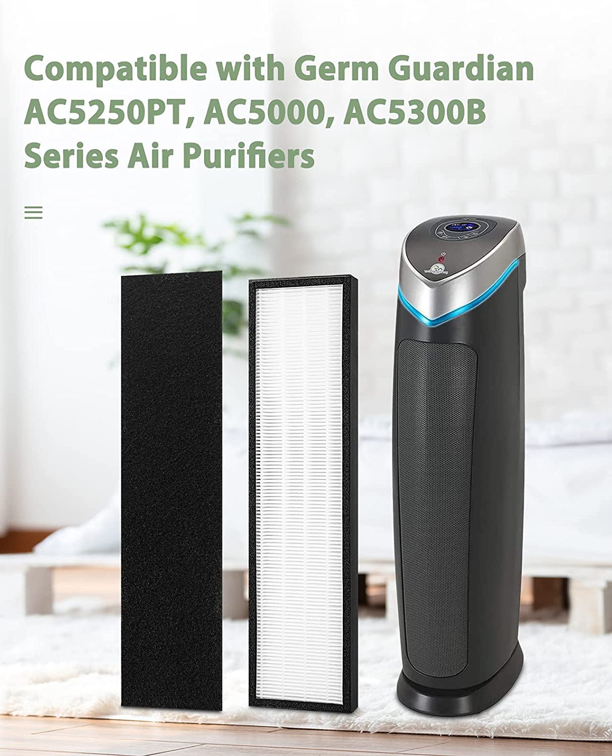 2 Pack True HEPA Replacement Filter for GermGuardian FLT5000, AC5250PT, AC5300B, AC5000E, AC5000 Series Filter C, with 8 Carbon Filters
