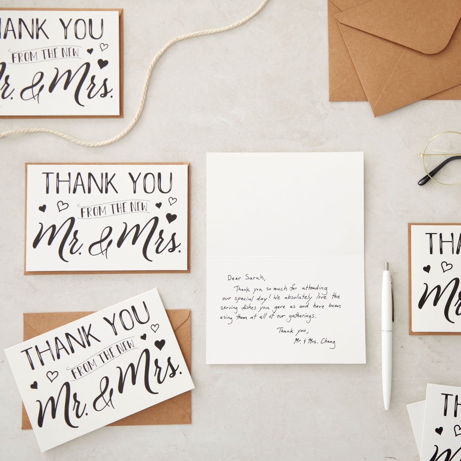 120 Pack Wedding Thank You Greeting Cards with Brown Envelopes (4×6 Inches)