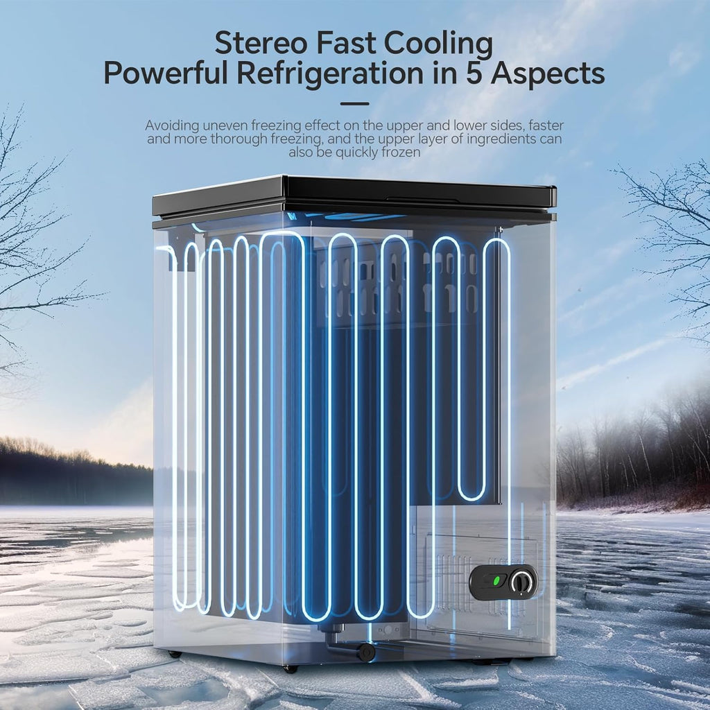 3.5 Cubic Feet Chest Freezer with 2 Removable Baskets Free Standing Top Open Door Compact Freezer with Adjustable Temperature for Home/Kitchen/Office/Bar (3.5 Cubic Feet, White)