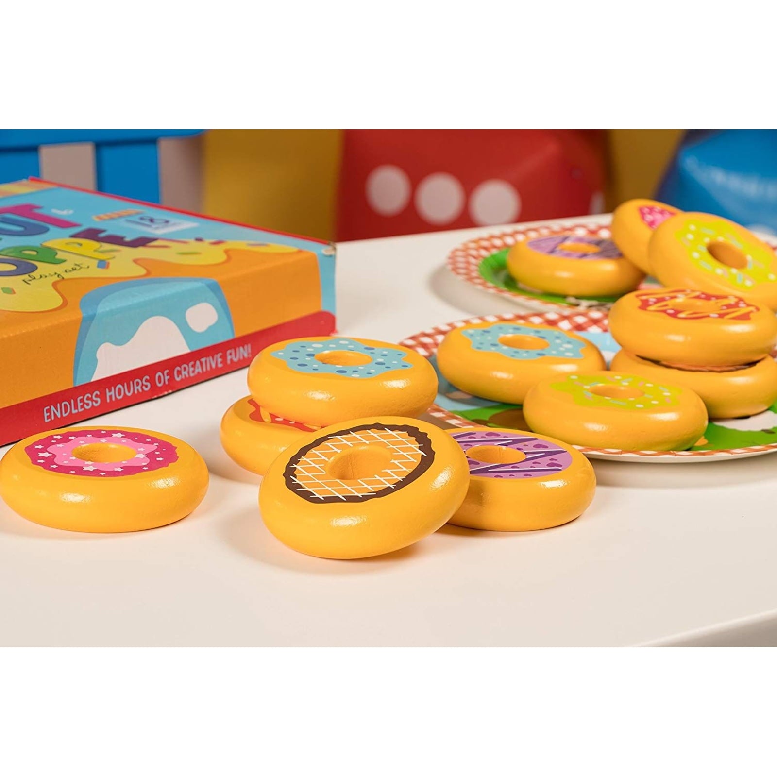 12 Pack Donut Play Food Set for Kids Kitchen Pretend Snacks Shop Playhouse Toddlers Toys, 6 Designs