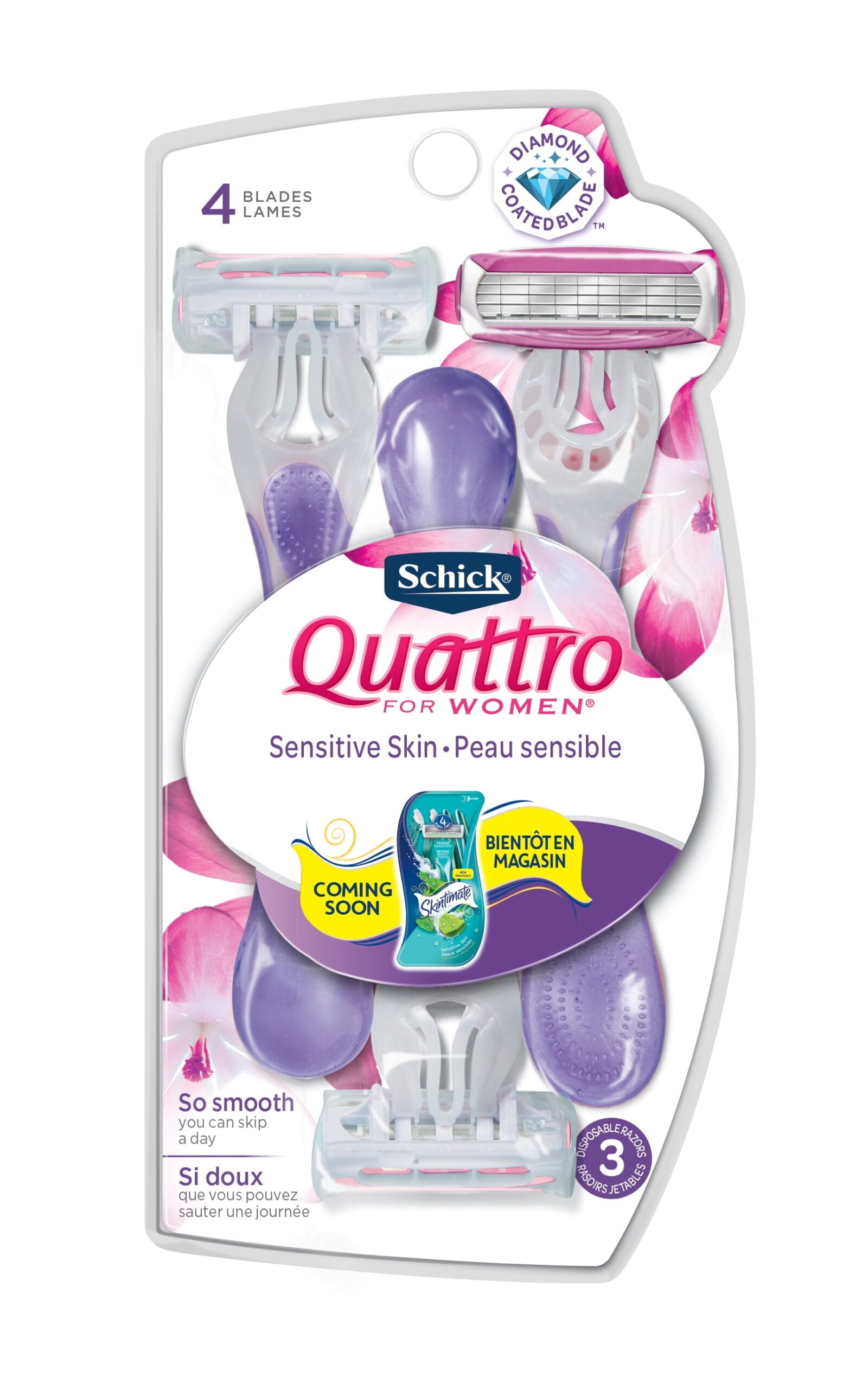 2 Pack – Schick Quattro 1 Razor and 4 Razor Blade Refills For Women 1 ea