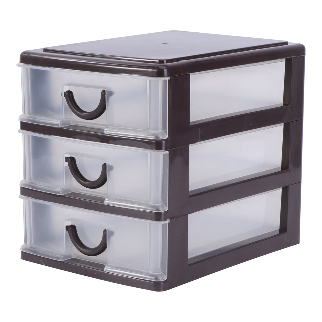 1PC Plastic Storage Box Convenient Desktop Sundries Container Practical Document Organizer Drawer Storage Case for Home Office (Brown, 3 Layers)