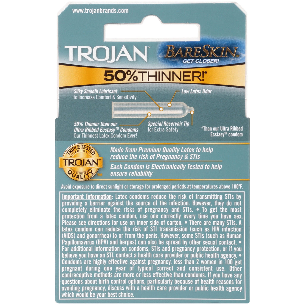 2 Pack Trojan Sensitivity Standard Condoms Bare Skin Lubricated Premium Latex Condoms – 3 Count
