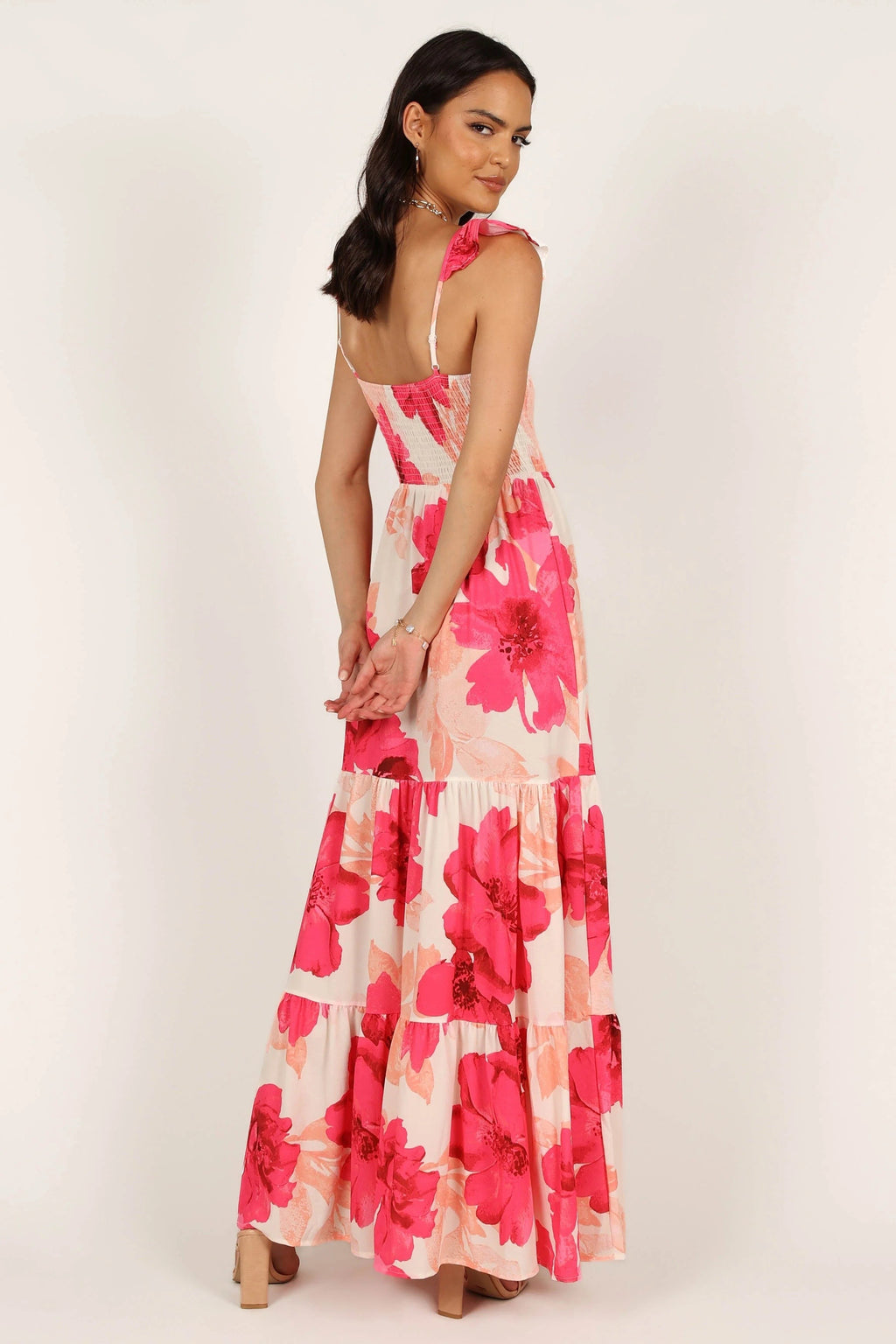 Adjustable-Strap Shirred Bodice Maxi Dress