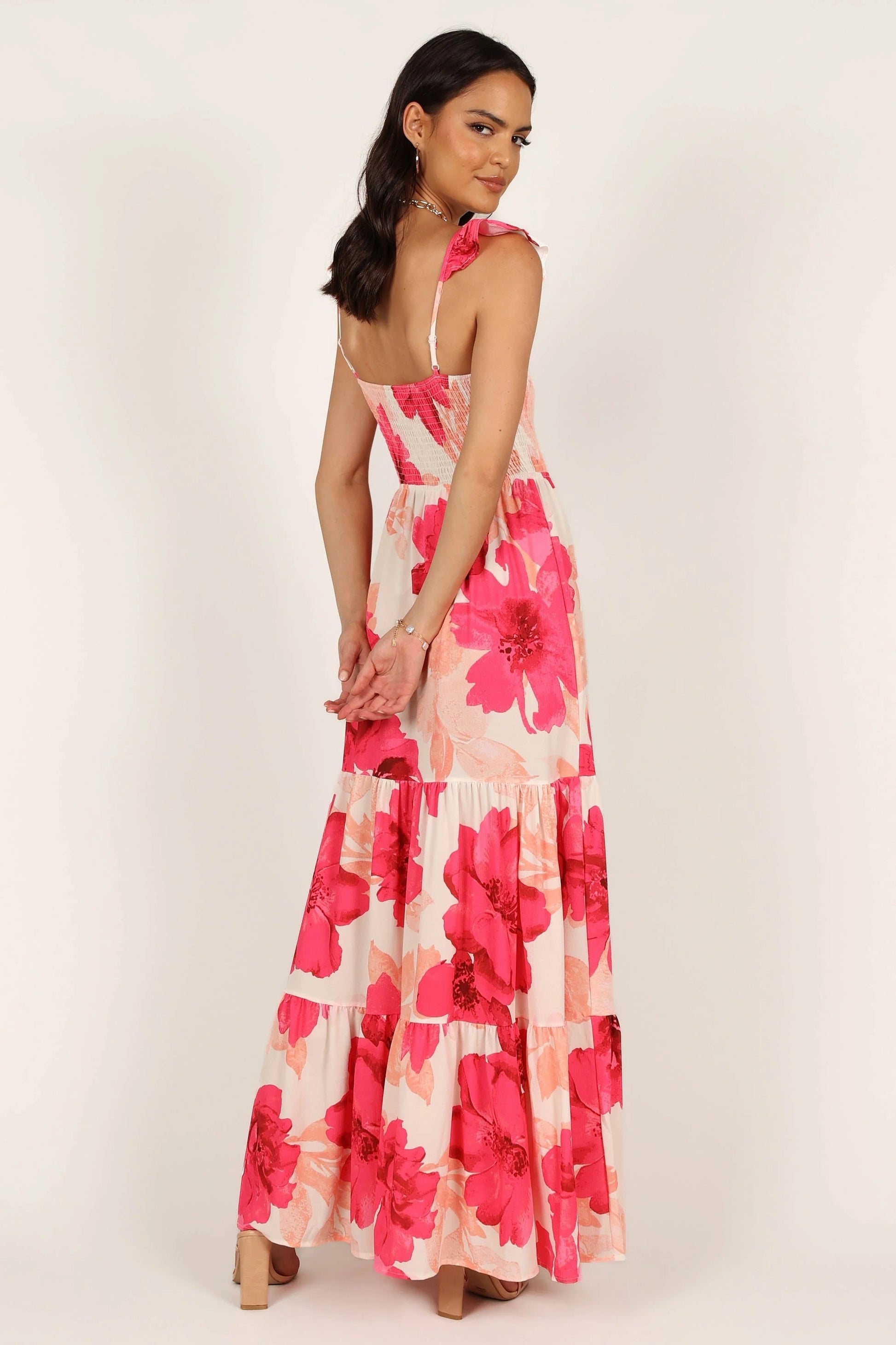 Adjustable-Strap Shirred Bodice Maxi Dress