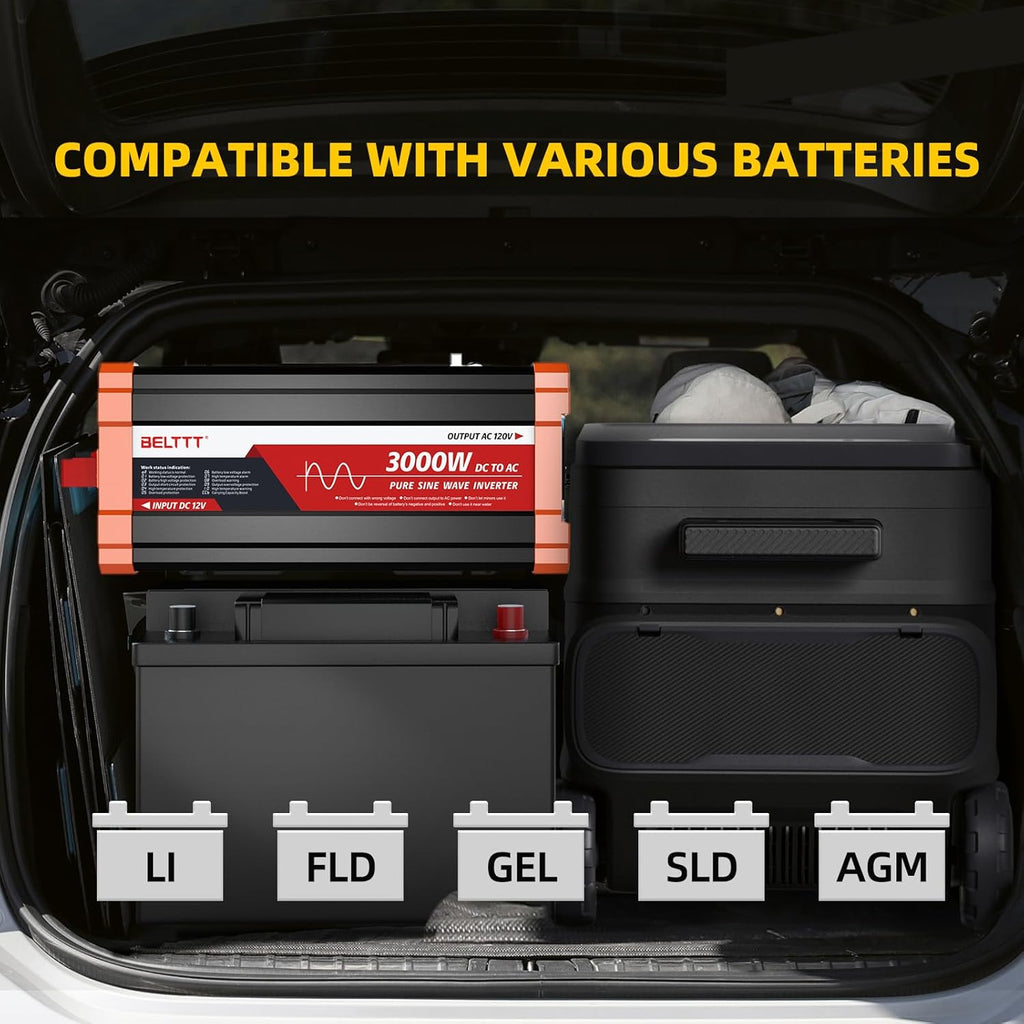 2000W Pure Sine Wave Inverter, Car Power Inverter 12V to 120V AC Converter for RV, Truck, Solar, Outdoor with Dual AC and 20A Socket, 5V 2.1A USB, Surge 4000W, Hardwire Port, Remote Controller
