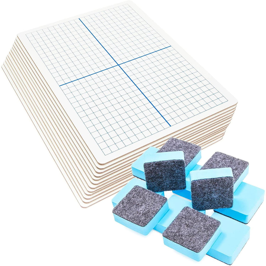 12 Pack Grid Dry Erase Lap Board with Erasers, 9×12 inch White Graph Lapboard with XY Axis for Kids Writing, Students, Classroom Desk