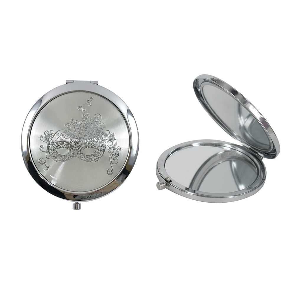 12 Pcs Silver Masquerade Mask Compact Mirrors – Quinceanera/ Sweet 16/ Bridal Shower/ Birthday Favors for Guests GG090S/G
